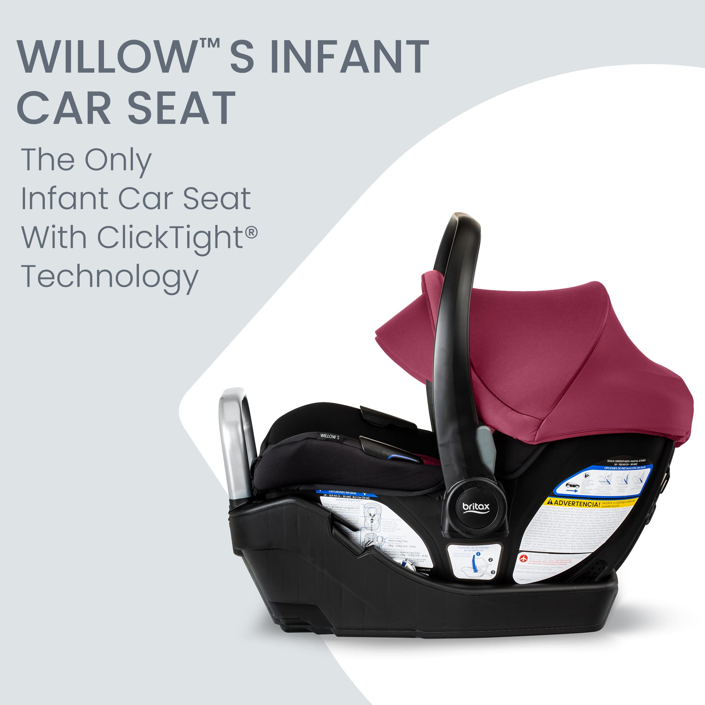 Britax Willow S Infant Car Seat with Alpine Base, ClickTight Technology, Rear Facing Car Seat with RightSize System, Ruby Onyx