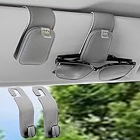 Sunglass Holder for Car 2 Pack & Car Seat Headrest Hook for Purses and Bags 2 Pack Leather Bundle Combo Set for Car Accessories Organizers and Storage, Gray
