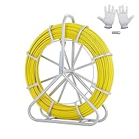VEVOR Fish Tape Fiberglass, 1/4 in, Electrical Fish Tape 425ft, Duct Rodder Fishtape Wire Puller, Cable Running Rod with Steel Reel Stand 6MM x 130M