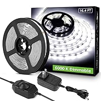 LED Strip Light White, 16.4ft Dimmable Vanity Lights, 6000K Super Bright LED Tape Lights, 300 LEDs 2835, Strong 3M Adhesive, Suitable for Home, Kitchen, Under Cabinet, Bedroom, Daylight White