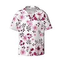 Red Floral Pattern Men's Short-Sleeved Shirt, Casual Fashion Printed Shirt with Pocket