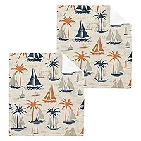 Washcloths 6 Pack Sailing Coconut Tree Cotton Wash Cloths - 12 x 12 Inches Highly Absorbent Soft Face Towel Bath Quick Drying Hand Towels for Bathroom,Gym,Hotel and Spa