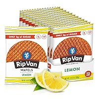 Rip Van WAFELS Lemon Stroopwafels - Healthy Snacks - Non GMO Snack - Keto Friendly - Office Snacks - Low Sugar (3g) - Low Calorie Snack - 12 Count (Packaging May Vary)
