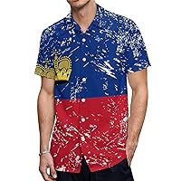 Liechtenstein Retro Flag Men's Shirt Button Down Short Sleeve Dress Shirts Casual Beach Tops for Office Travel
