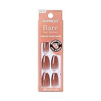 KISS imPRESS No Glue Mani Press-On Nails, Color, Flare', Medium Neutral, Medium Size, Coffin Shape, Includes 30 Nails, Prep Pad, Instructions Sheet, 1 Manicure Stick, 1 Mini File