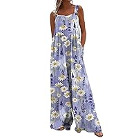 Women's Fashion 2024 Printed Jumpsuit Casual with Pockets One-piece Sectional Shoulder Strap Jumpsuit