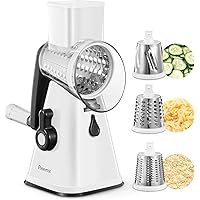 Cheese Grater, Reemix Rotary Cheese Grater with Handle, Kitchen Rotary Mandoline Vegetable Slicer with 3 Replaceable Stainless Steel Blades, for Nuts, Vegetable, Chocolate, Chesse (White)