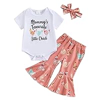 Gueuusu Infant Baby Girl Farm Outfit Little Nugget Bodysuit Chicken Floral Flare Pants Headband Newborn Coming Home Outfit