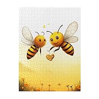 Bee Love Honey Puzzles 500 Pieces Wooden Jigsaw Puzzles Personalized Photo Puzzle for Adults Friends Picture Puzzle Gifts for Wedding Birthday Valentine's Day Home Decor