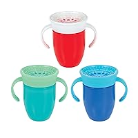 Nuby 360° Wonder Cup, Spill-Proof Transition Cup, Sip from All Sides, Spoutless Design, Leak-Resistant with Touch-FLO Silicone Rim, Easy Grip for Little Hands, BPA Free, 6+ Months, Green/Red/Blue