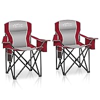 Portable Outdoor Heavy Duty Padded Lawn Chair with Cup Holder, Storage Pocket and Cooler Bag, Supports 450LBS Red