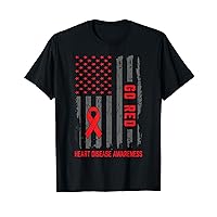 Heart Disease American Flag Go Red Heart Disease Awareness T-Shirt