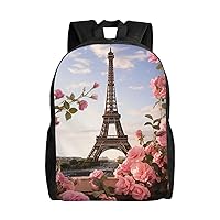 Eiffel Tower Spring Flowers Laptop Backpack Water Resistant Travel Backpack Business Work Bag Computer Bag For Women Men