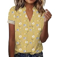 Oversized T Shirts for Women Summer Tops for Women Peplum Tops for Women Womens Button Down Blouse Graphic Tees Women Shirts for Women Sexy Casual Shirts for Cats Hawaiian Yellow L
