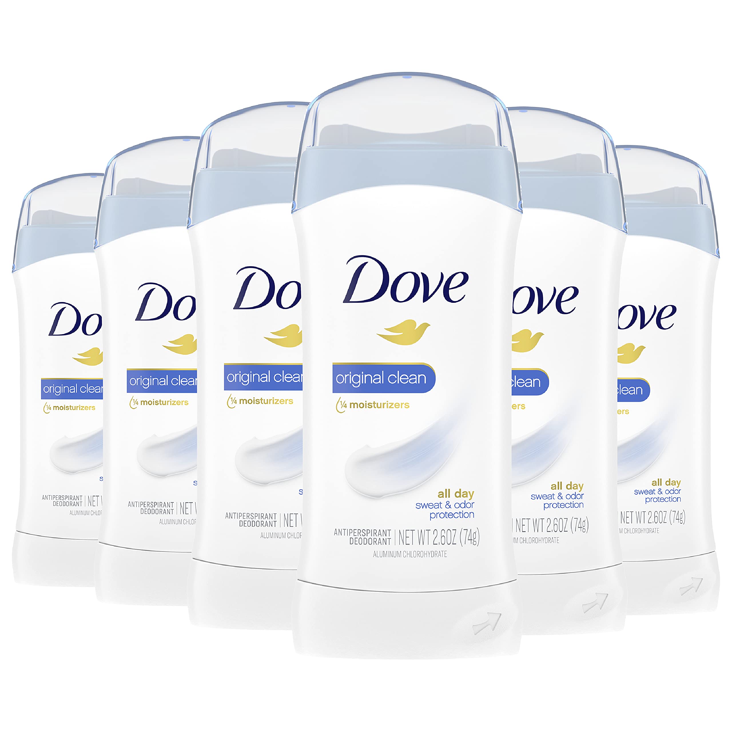 Dove Invisible Solid Antiperspirant Deodorant Stick for Women, Original Clean, For All Day Underarm Sweat and Odor Protection 2.6 Ounce (Pack of 6)