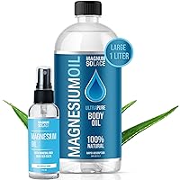 Magnesium Oil Spray and Bath Soak - Large 1 Liter (34 oz) and 2 oz Spray Bottle - Alternative to Magnesium Bath Flakes or Epsom Salts (2 Pack Bundle)