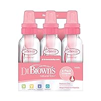 DR Browns Natural Flow Feeding Bottle 6PK Clear with Pink Print - 250ML(8OZ) (Standard)