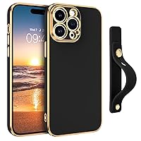 GUAGUA for iPhone 13 Pro Max Case, iPhone 13 Pro Max Case with Wrist Strap Holder, Slim Soft Electroplated TPU Shockproof Protective Adjustable Kickstand Case for iPhone 13 Pro Maxo 6.7'', Black