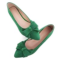SAILING LU Women's Pointed Toe Ballet Flats Cute Bow-Knot Comfortable Loafers Solid Color Business Suede Slip-ons Soft Walking Shoes