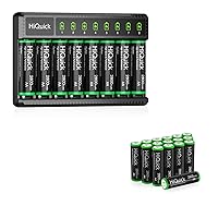 HiQuick 8 Bay Smart Battery Charger with 8 AA Battery + 16 Pack AA Rechargeable Batteries