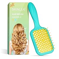 Vented Detangling Hair Brush for Curly Thick Hair | Anti-Tangle Hairbrush with Soft Wave-Shaped Bristles for Women Men Teens | Summer Beach Detangler Brush | Gift for Mom (Yellow & Blue)