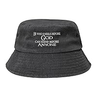 Who Kneels Before God Can Stand Before Anyone Denim Bucket Hats Washed Cowboy Sunhat Calssic Fishing Cap for Men Women