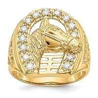 14k Gold Lab Grown Diamond SI1 SI2 G H I Horseshoe With Horse Mens Ring Size 10.00 Jewelry Gifts for Men