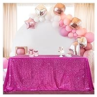 B-COOL Sequin Tablecloth Hot Pink Tablecloths Fuchsia Glitter Table Overlays 90x156inch Rectangle Glitz Tablecloth Sequin Fabric Tablecloth Pink Sequin Table Decorations