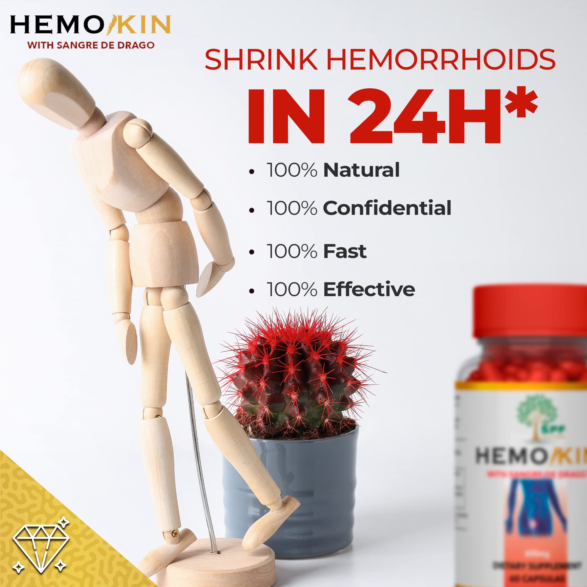 SPF HEMOKIN with Sangre de Drago – Hemorrhoid and Fissure Relief Supplement, Helps with Itching, Swelling (60 Caps) Natural Products. (1)
