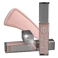 Pure Cosmetics Pure Illumination Lip Gloss with Light and Mirror - Hydrating, Non-Sticky Lanolin Lip Glosses in Push Button LED-Lit Lip Gloss Tube for Easy On-The-Go Application, Nude Beach