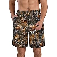 Hunting Deer Bear Deer Print Men's Beach Shorts Hawaiian Summer Holiday Casual Lightweight Quick-Dry Shorts