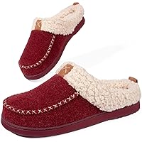 LongBay Women's Wool Felt Sherpa Memory Foam Slippers with Plush Fleece Lining Slip on Moc Clogs Indoor Or Outdoor