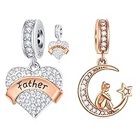 Daddy's Girls Charms Set fits Pandora DIY Bracelet, Rose Gold Girl Sitting on Moon Charms and Sparkle Father Daughter Charms Jewelry Set in 925 Sterling Silver, Gifts for Girls/Women/Men