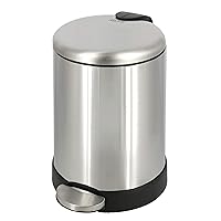 GLAD Small Trash Can, 1.2 Gallon | Round Stainless Steel Garbage Bin with Soft Close Lid & Step Foot Pedal | Metal Waste Basket with Removable Inner Bucket, Stainless