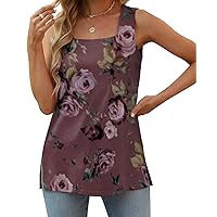 XIEERDUO Summer Tank Tops for Women Square Neck Loose Fit Casual Fashion Flowy Sleeveless