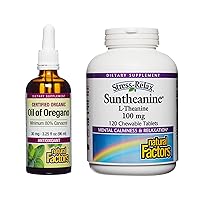 Natural Factors, Oil of Oregano 30 mg, 3.25 fl oz & Stress-Relax Suntheanine L-Theanine Chewable, 100 mg (120 Tablets), for Antioxidant Support & Relaxation