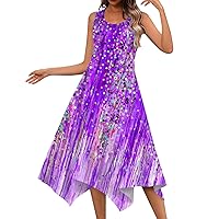Sun Dress for Women Sparkly Dresses for Women 2024 Summer Print Fashion Casual Flowy Elegant with Sleeveless Crewneck Tunic Dress Light Purple Small