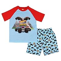 INTIMO Hot Wheels Boys' Monster Trucks Toys Tossed Print Sleep Pajama Set Shorts
