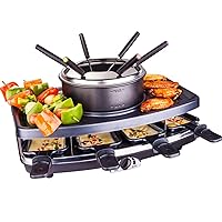 Fondue, Table Grill, Party Grill, 1100 W, 8 Pans, Non-Stick Coating, 1 X Fondue Pot, 6 Fondue Forks, Low-Fat Grilling, Black