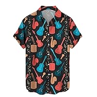 Vintage Guitar Shirt for Men Hawaiian Music Band Beach Party Shirt Retro 1950s Short Sleeve Button Down Bowling Shirts