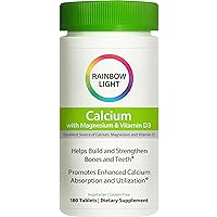 Rainbow Light Calcium With Magnesium and Vitamin D3 Tablets, Dietary Supplement Provides Bone Health and Teeth Support, With Calcium, Magnesium and Vitamin D, Vegetarian and Gluten Free, 180 Count