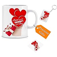 Valentine's Day Gift Printed Ceramic Mug and Keychain and Tea Coaster Combo || Pack of 3 (Coffee Mug, Keychain, Teacoaster) Best Valentine Gift for loving Ones || Special Mockup STYLE-7