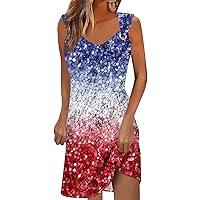Dresses for Women 2024 Casual Spring Trendy Beach Mini Sleeveless Sundress Cute 4th of July Patriotic Tank Dress