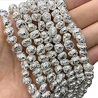 Ankom Natural Stone Plated Silvery Lava Rock Irregular Rough Spacer Beads for Jewelry Making DIY Bracelet Neckalce 8-9MM - (Item Diameter: 8-9mm 46-48pcs)