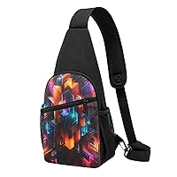 Sling Bag Crossbody for Women Fanny Pack Glowing Geometry Chest Bag Daypack for Hiking Travel Waist Bag