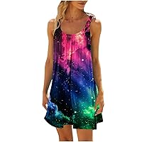 Women's Beach Dress Cosmic Galaxy Space Print Bikini Beachwear Coverups Casual Vacation Short Summer Halter Dresses