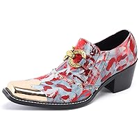 Men's Loafers Slip-On All-Weather Metal Square-Toe Smoking Slippers Studded Novelty Tuxedo Dress Leather Shoes