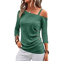 Womens Off The Shoulder Ruched Tops Asymmetrical Neck Long Sleeve Shirts 2024