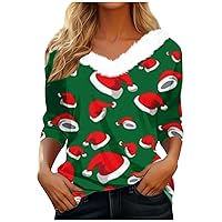 Womens Blouses Christmas Fleece Collar Shirts Casual V Neck Long Sleeve T-Shirt Plus Size Workout Teen Clothes