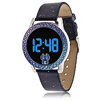 Accutime Disney Lilo & Stitch Adult Digital Women's Watch - Touchscreen LCD Display, LED Light in Silver Case, Glass Dial Face, Female, Digital Wrist Watch in Black (Model: LAS4040AZ)